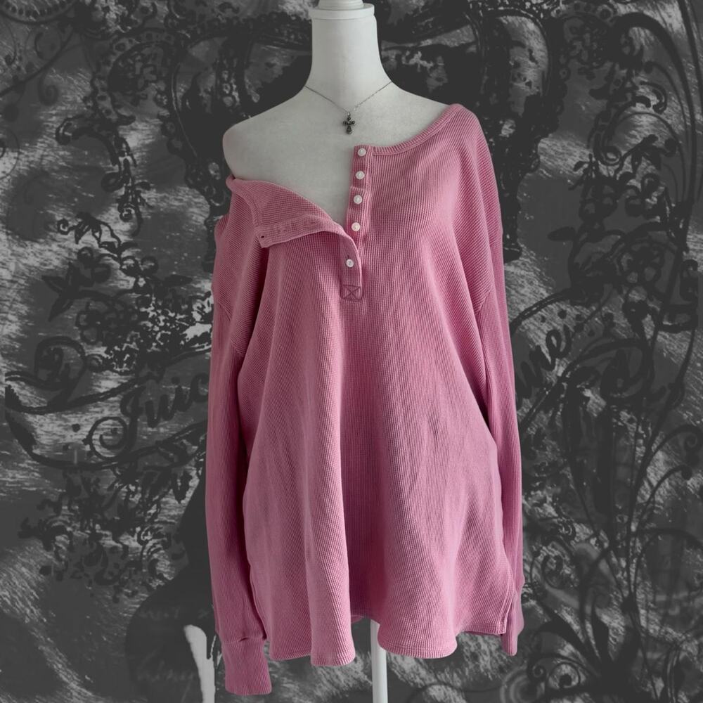 dreamy baby pink waffle knit henley boho fairy coquette top